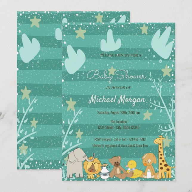 Invitation Bois, Baby shower d'animaux forestiers (Devant / Derrière)