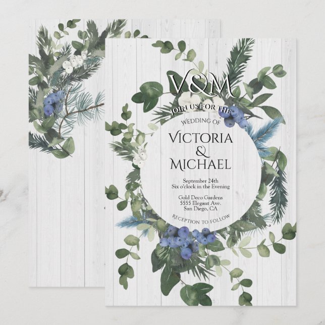 Invitation Bois blanc rustique Floral & Mariage de la forêt d (Devant / Derrière)