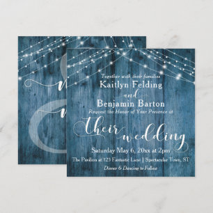 Invitation Bois bleu rustique, Chaînes lumineuses blanches Ma