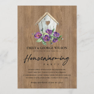 INVITATION BOIS BOIS FLORALE BIRD HOUSE PARTI RÉCHAUFFEMENT