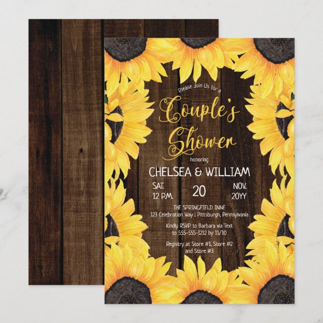 Invitation Bois boisé rustique | Sunflowers Couple's Shower (Devant / Derrière)