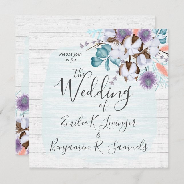 Invitation Bois botanique rustique de coton du pays du Sud (Devant / Derrière)