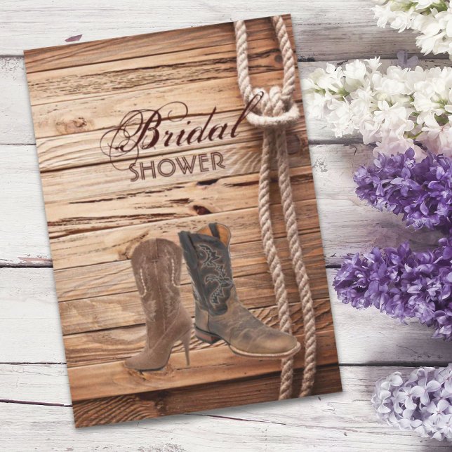 Invitation bois Botte Cowboy Boots Western pays nuptiale douc (wood Cowboy Boots Western country bridal shower Invitation)