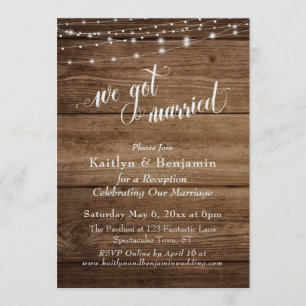 Invitation Bois Brown rustique avec lumière Réception de mari