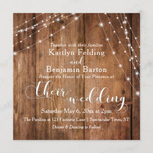 Invitation Bois Brown rustique, Chaînes lumineuses blanches M