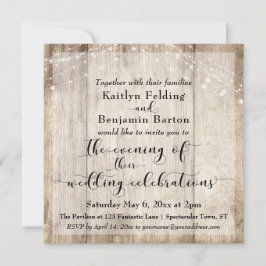 Invitation Bois Brown rustique & Lumières Soirée Mariage Évén