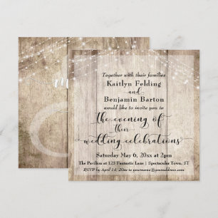 Invitation Bois Brown rustique & Lumières Soirée Mariage Évén