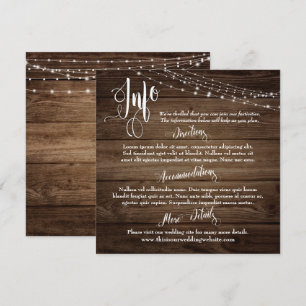 Invitation Bois Brun Rustique avec Lumières, Script d'Informa