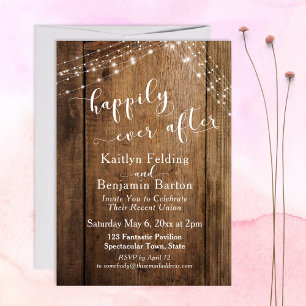 Invitation Bois Brun Rustique & Lumières Pour Toujours Heureu