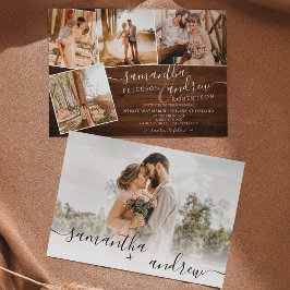 Invitation Bois brun rustique script hiver 5 photos mariage
