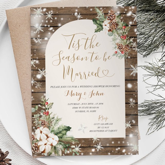 Invitation Bois C'est la saison pour se marier Noël Floral (Créateur téléchargé)