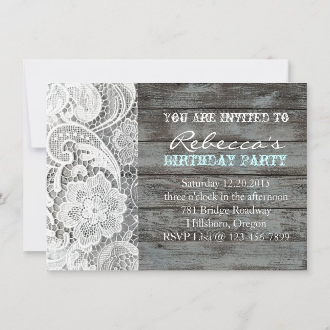 Invitation bois chic et dentelle de grange de pays français (Dos)