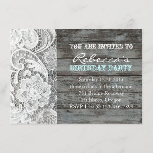 Invitation bois chic et dentelle de grange de pays français