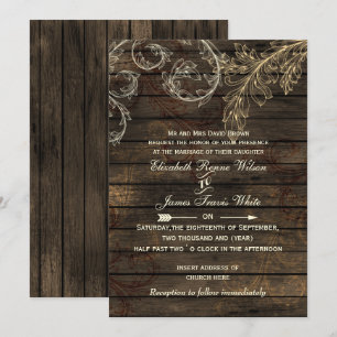 Invitation Bois de Barnwood rustique, mariage florissant