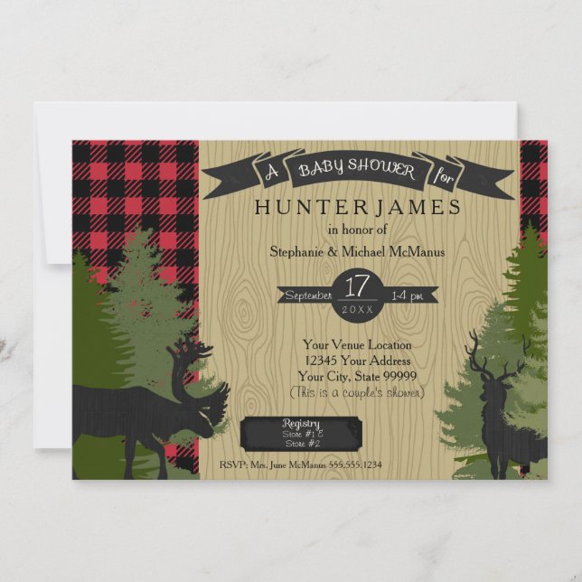 Invitation Bois de bois Bois de sciage Baby shower en bois (Devant)