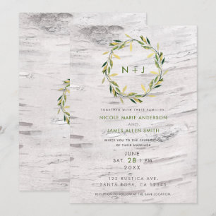 Invitation Bois de bouleau blanc Mariage de couronne rustique