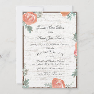 Invitation Bois de bouleau et Mariage Rose