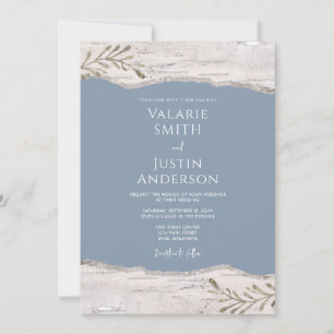 Invitation Bois de bouleau Mariage bleu Dusty