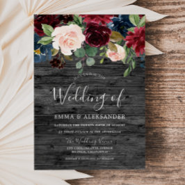 Invitation Bois de Charbon rustique Mariage de vin rouge Bour