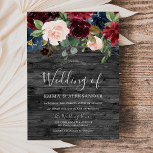 Invitation Bois de Charbon rustique Mariage de vin rouge Bour