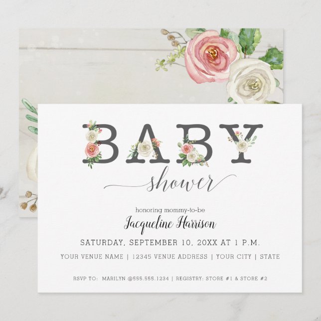 Invitation Bois de fleurs blanches et blanches | Baby shower  (Devant / Derrière)