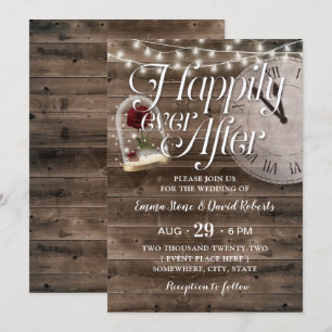 Invitation Bois de grange rustique heureux après Mariage de c