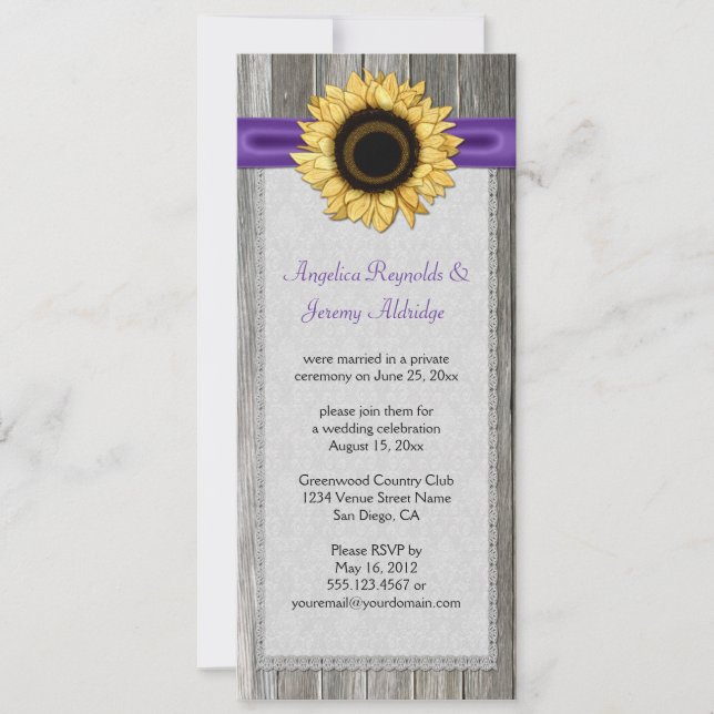 Invitation Bois de grange rustique tournesol ruban de dentell (Devant)