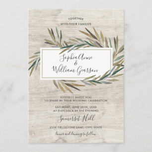 Invitation Bois de mariage rustique simple et herbe blancs