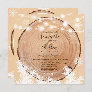 Invitation Bois de neige rustique bois rond lumière mariage p