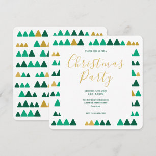 Invitation Bois de Noël carré minimaliste vert et doré