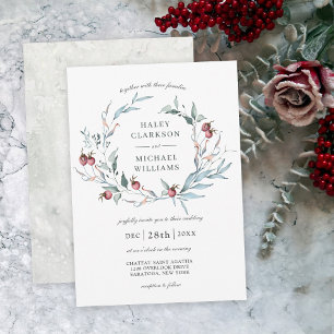 Invitation Bois d'hiver Aquarelle Botanique Mariage de couron