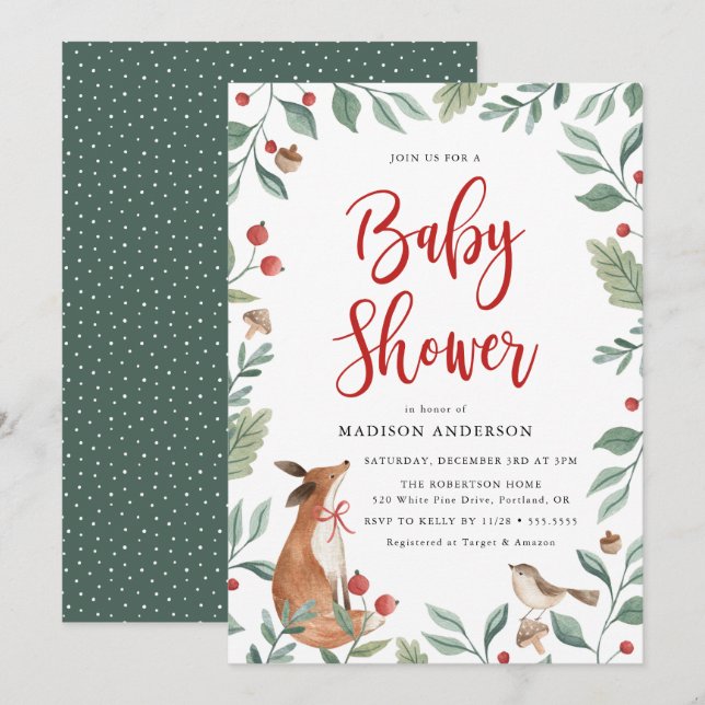 Invitation Bois d'hiver | Baby shower (Devant / Derrière)