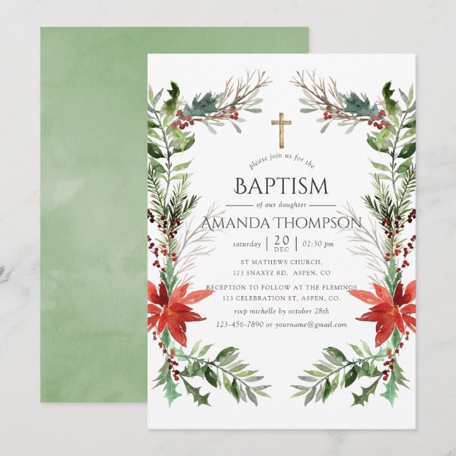 Invitation Bois d'hiver Baptême ou baptême de Noël (Devant / Derrière)