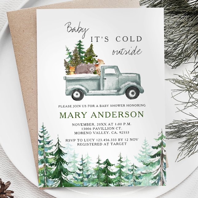Invitation Bois d'hiver Forêt rustique Baby shower animal (Créateur téléchargé)