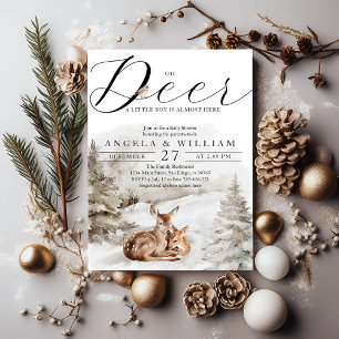 Invitation Bois d'hiver Oh Deer Thème Baby Boy Douche