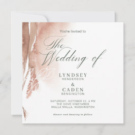 Invitation Bois d'Orange Brûlé Vert Aquarelle Mariage Invit