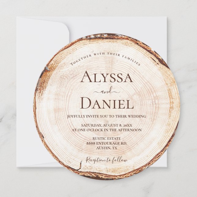 Invitation Bois écorce Rustique Mariage Élégante Typographie (Devant)