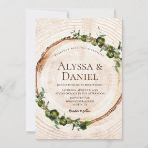 Invitation Bois écorce vert feuille Mariage botanique