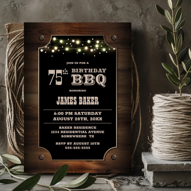 Invitation Bois élégant 75e anniversaire BBQ (Créateur téléchargé)