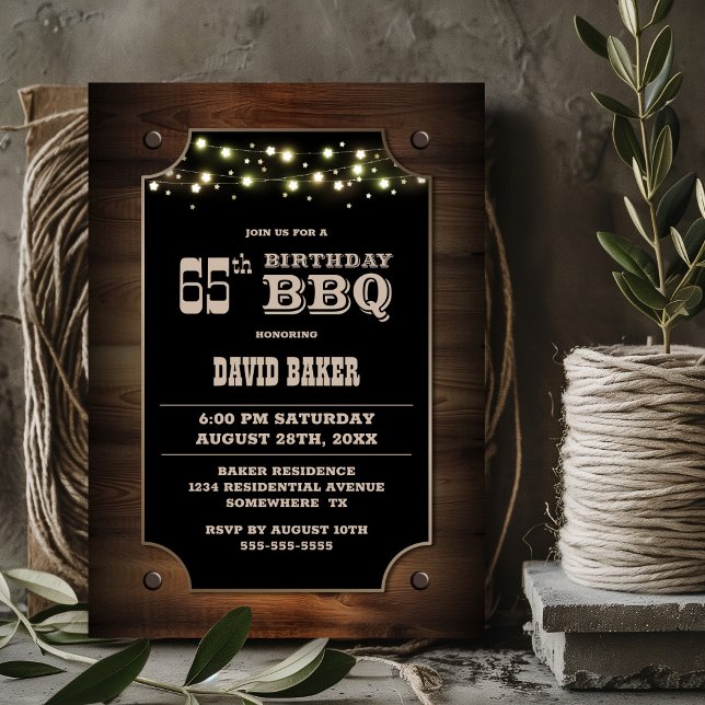 Invitation Bois élégant BBQ 65e anniversaire (Créateur téléchargé)