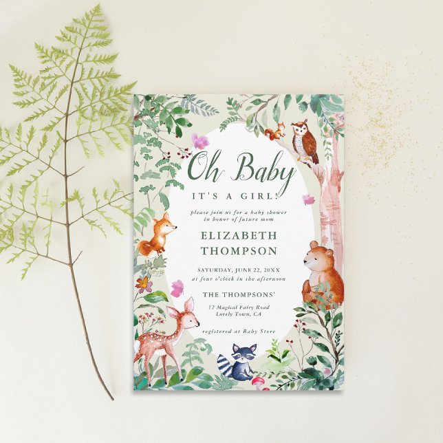 Invitation Bois Enchanté Bois Animaux Baby shower mignon (woodland baby shower invitation enchanted forest bear fox deer magical woods fairy tale story)