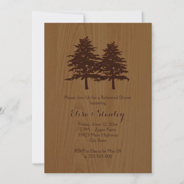 Invitation Bois et arbres bois mariage de la répétition dîner (Devant)