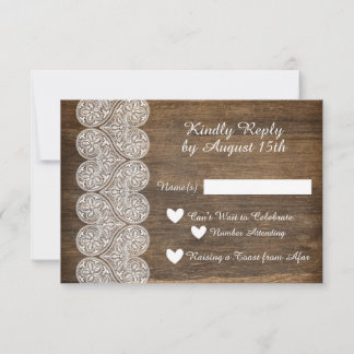 Invitation Bois et Dentelle RSVP pour un mariage rustique