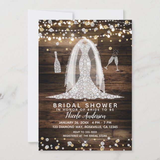 Invitation Bois et lumières Diamant Mariage Fête des mariées  (Devant)