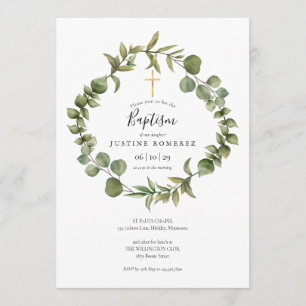 Invitation Bois Eucalyptus Verdure Baptême Christening