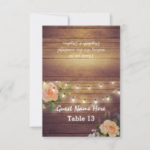 Invitation Bois Floral Chaîne Lumières Mariage Lieu Table No
