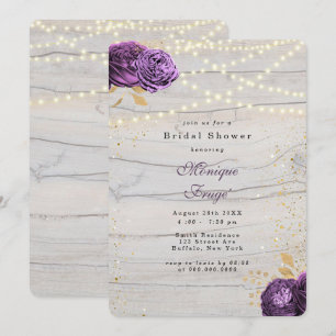 Invitation Bois Floral Violet Chaîne De Lumières Fête des mar