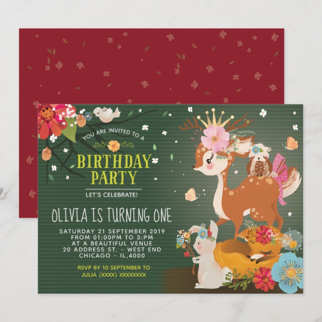 Invitation Bois Forêt enchantée Anniversaire (Devant / Derrière)