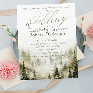Invitation Bois, Forêt, Lumières à cordes Mariage vert