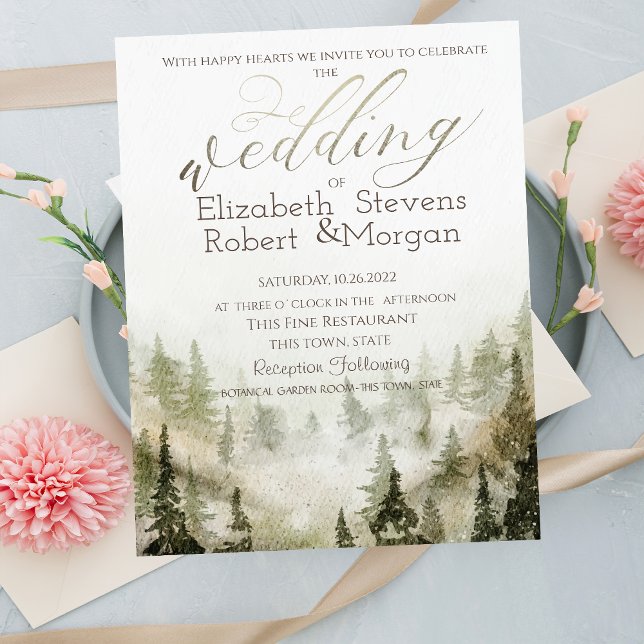 Invitation Bois, Forêt, Lumières à cordes Mariage vert (Créateur téléchargé)
